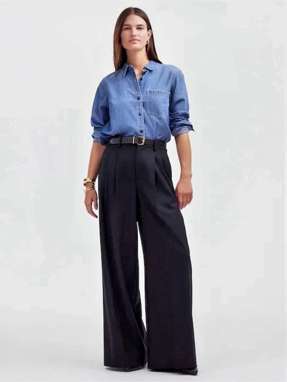 Maeve The Avery Wide-Leg Pleated Trousers Wide Leg Pants Black